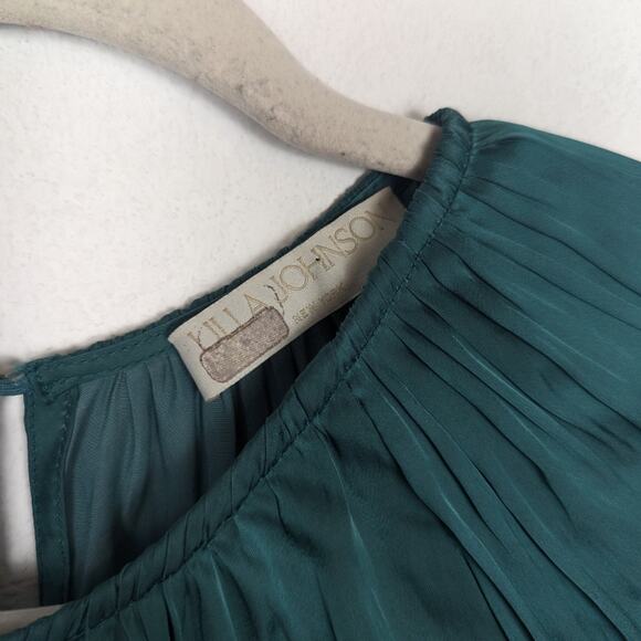 Ulla Johnson Jewel Tone Green Aidy Pleated Blouse Size 10 - Picture 6 of 7